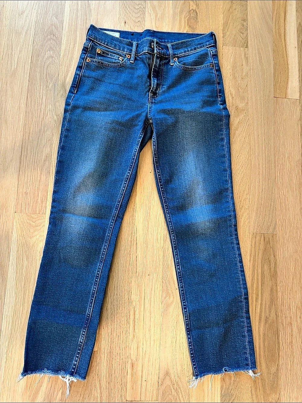 Gap Vintage Slim Mid Rise  with Raw Hem Blue Straight Leg Jeans